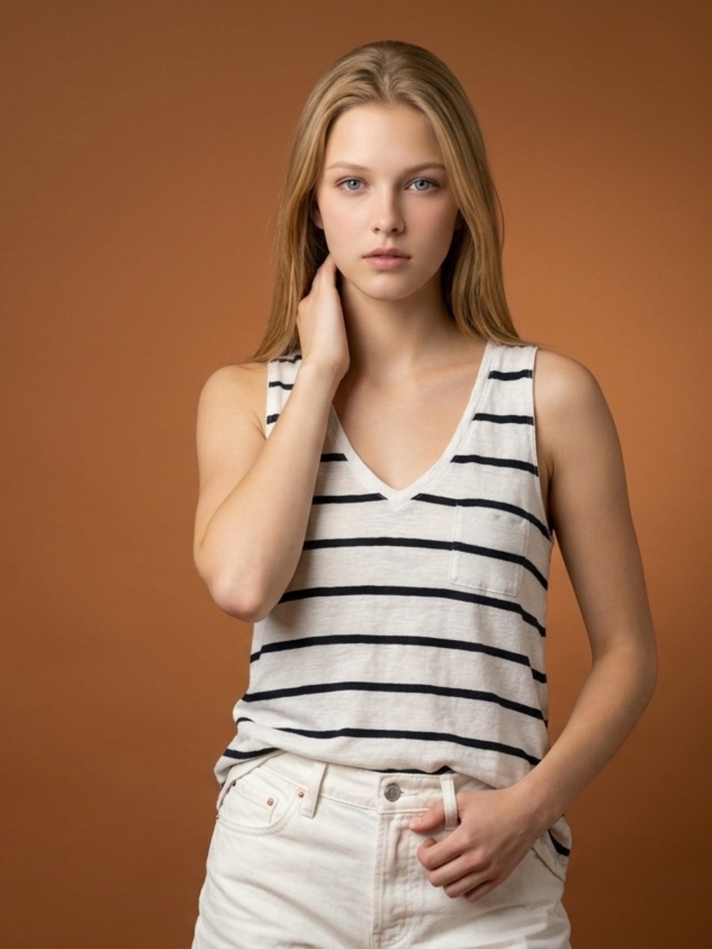 Madewell Striped V-Neck Navy White Tank Top Sleeveless Summer T Shirt-M